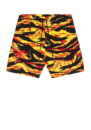 TAKAHIROMIYASHITA The Soloist Tiger Camouflage Hawaiian Shorts in Yellow & Black - Yellow,Red. Size 48 (also in 50, 52).
