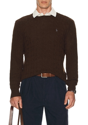 Polo Ralph Lauren Wool Cashmere Cable Knit Crewneck Sweater in Cacao Brown Heather - Brown. Size XL/1X (also in ).