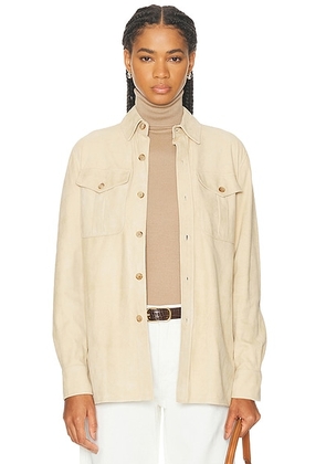 Ralph Lauren Collection Landry Lamb-Suede Shirt in Tan - Tan. Size 0 (also in 2, 4, 6).