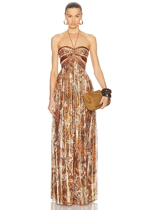 Retrofete Kimmy Dress in Terracotta Paisley - Metallic Bronze. Size L (also in M, S, XL, XS).