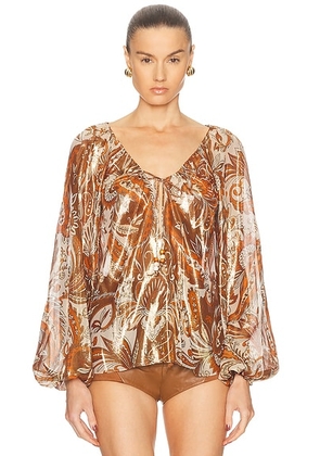 Retrofete Arabella Blouse in Terracotta Bandana - Metallic Bronze. Size L (also in M, S, XL, XS).