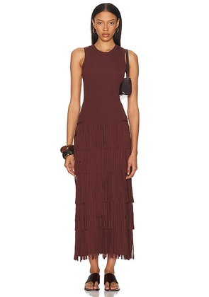 SIMONMILLER Za Za Sleevless Knit Fringe Dress in Choco Brown - Chocolate. Size L (also in M, S, XS).