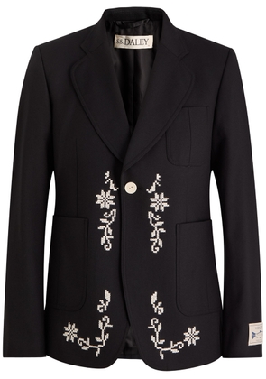 SS Daley Albert Cross-stitch Embroidered Wool Blazer - Black - XL