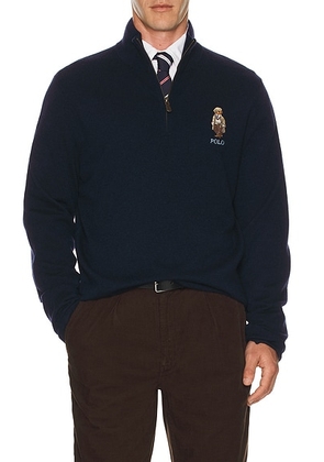 Polo Ralph Lauren Lex Merino Wool Novelty Bear 1/2 Zip Sweater in Hunter Navy - Blue. Size L (also in M, S, XL/1X, XXL/2X).