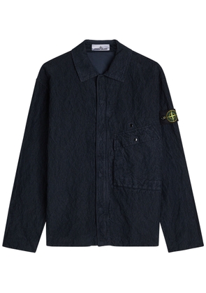 Stone Island Logo Crinkled Corduroy Overshirt - Navy - M