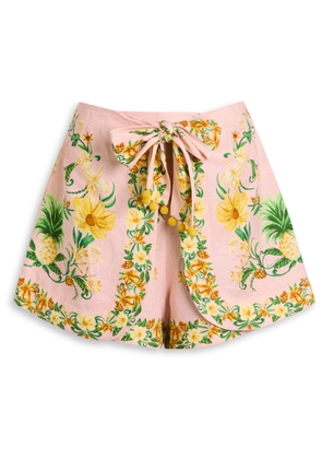 Farm Rio Botanical Floral-print Flax-blend Shorts - Pink - M (UK12 / M)