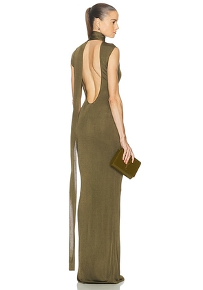 SRG Dianne Scarf Wrap Gown in Pine Green - Green. Size L (also in M, S, XL, XS, XXS).