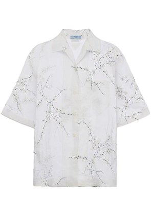 floral-embroidered short-sleeved sheer shirt - 38 BIANCO