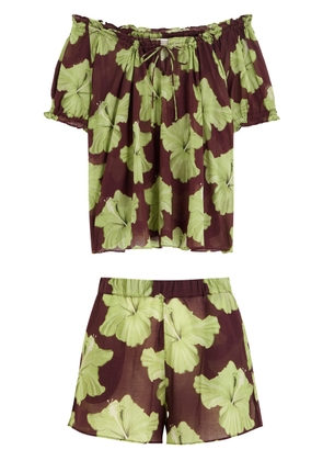 Desmond & Dempsey Floral-printed Cotton-voile Pyjama set - Brown - S (UK8-10 / S)