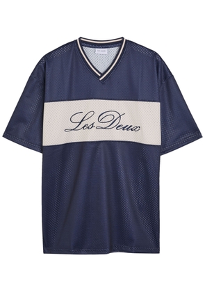 Les Deux Bronson Logo-embroidered Perforated Mesh T-shirt - Navy - XL