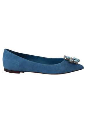Dolce & Gabbana Blue Suede Crystals Loafers Flats Shoes - EU35/US4.5