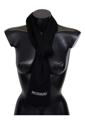 Missoni Black 100% Wool Unisex Neck Wrap Fringes Logo Scarf