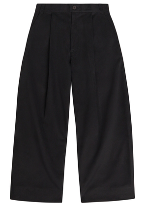 Studio Nicholson Peached Pleated Wide-leg Cotton-twill Trousers - Black - L
