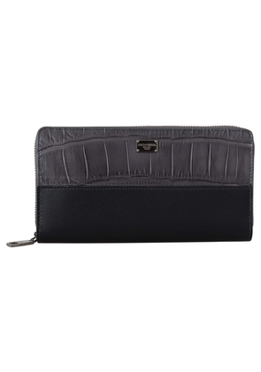 Dolce & Gabbana Black Zip Around Continental Clutch Leather Wallet