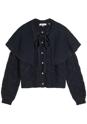Frame Cape-effect Cable-knit Wool-blend Cardigan - Navy - XS (UK6 / XS)