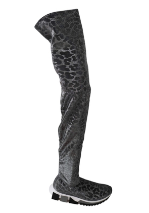 Dolce & Gabbana  Gray Leopard High Top Sneakers Booties Shoes - EU35/US4.5