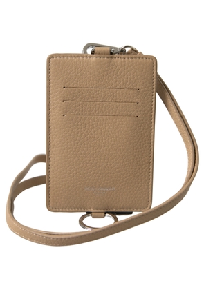 Dolce & Gabbana Beige Leather Lanyard Logo Card Holder Men Wallet