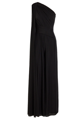 Talbot Runhof One Shoulder Draped Mesh Jumpsuit - Black - 40 (UK14 / L)