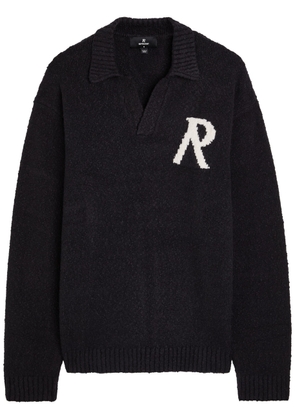 Represent Boucle Knit Cotton-blend Polo Jumper - Black - L