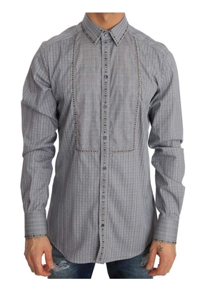 Dolce & Gabbana  Gray Check GOLD Cotton Slim Fit Shirt - 40