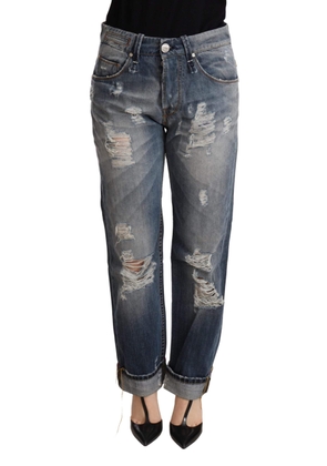 Acht Blue Tattered Mid Waist Straight Denim Trouser - W26