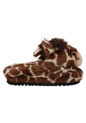 Dolce & Gabbana Brown Giraffe Slippers Flats Sandals Shoes - EU35/US4.5