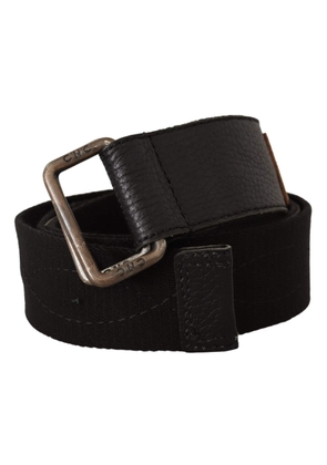 Costume National Black Cotton Ducati Metal Buckle Belt - 85 cm / 34 Inches