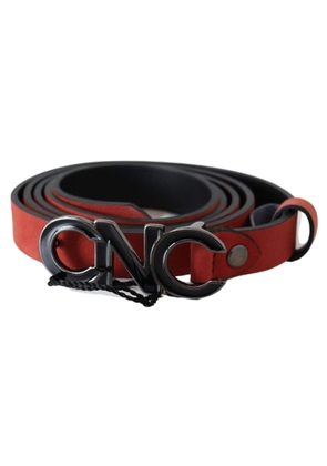 Costume National Red Black Leather Black Logo Buckle Blood Belt - 85 cm / 34 Inches