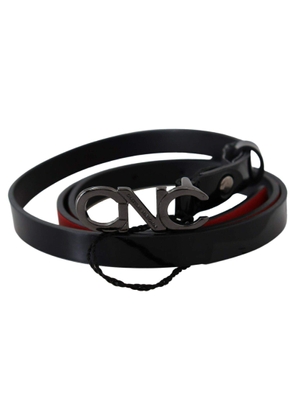 Costume National Black Skinny Leather Logo Buckle Belt - 85 cm / 34 Inches