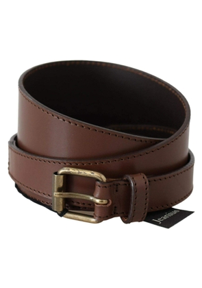 PLEIN SUD Brown Genuine Leather Rustic Metal Buckle Belt - 95 cm / 38 Inches