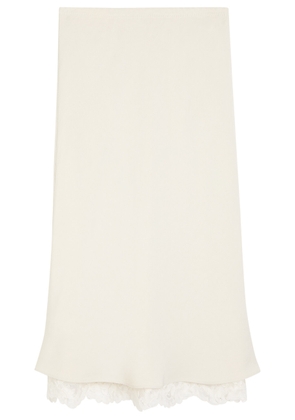 Maria Mcmanus Lace-hem Satin-twill Midi Skirt - Ivory - XS (UK6 / XS)