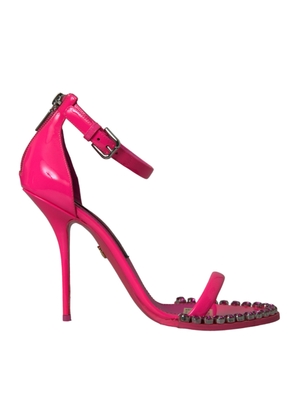 Pink Leather Crystal Heels Sandals Shoes - EU39/US8.5