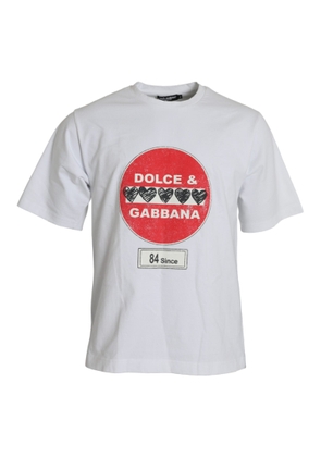 Dolce & Gabbana White Amor Heart Cotton Crewneck Short Sleeve T-shirt - S
