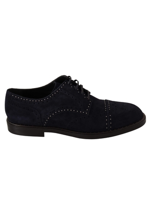 Dolce & Gabbana Blue Suede Leather Derby Studded Shoes - EU44/US11