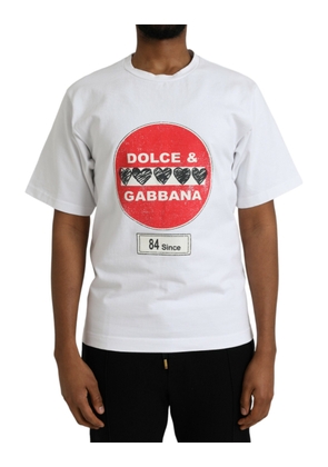 Dolce & Gabbana White Amor Heart Cotton Crewneck Short Sleeve T-shirt - XS