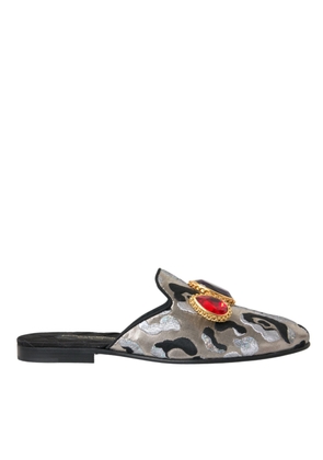 Gray Jacquard Crystal Mule Flat Sandals Shoes - EU40/US9.5