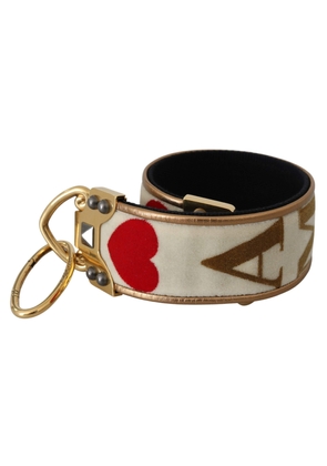 Dolce & Gabbana Gold White Textile Leather AMORE Shoulder Strap