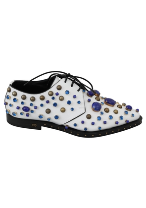 Elegant White Leather Dress Shoes With Crystals - EU39/US8.5