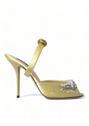 Dolce & Gabbana Yellow Satin Crystal Mary Janes Sandals - EU39.5/US9