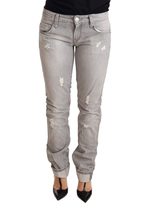Acht Gray Tattered Cotton Slim Fit Folded Hem  Denim Jeans - W26