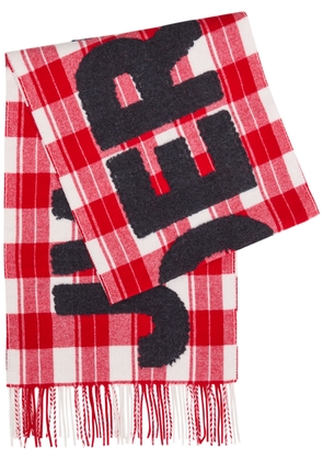 JW Anderson Logo Checked Wool-blend Scarf - Red - One Size