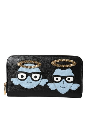 Black Blue Leather #DGFAMILY Zipper Continental Men Wallet