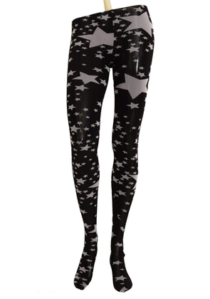 Dolce & Gabbana Black White Stars Print Nylon Stockings - M