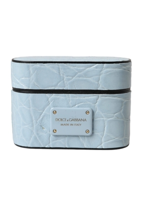 Light Blue Leather Metal Logo Plaque Airpods Case