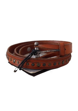 Scervino Street Brown Genuine Leather Rustic Silver Buckle Belt - 85 cm / 34 Inches