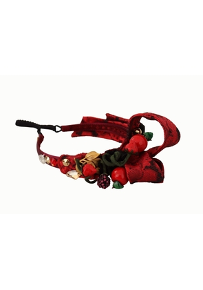 Dolce & Gabbana Cherry Silk Crystal Bow Logo Diadem Tiara Headband