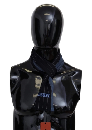 Missoni Black Blue Striped Wool Unisex Wrap scarf