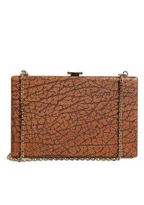 Brown Leather Gold Frame Clutch Mini Crossbody Bag