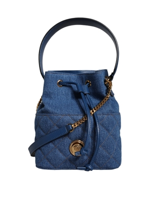 Blue Quilted Denim Leather Crossbody Shoulder Bag