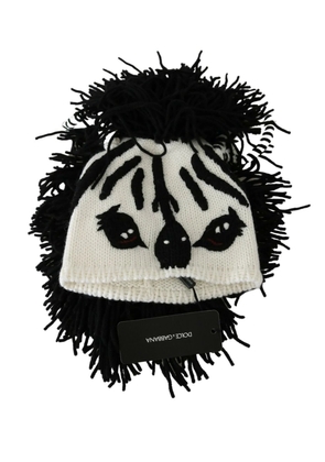 Dolce & Gabbana Black White Knitted Cashmere Animal Design Hat
